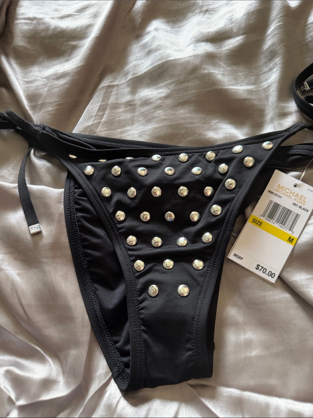 MICHAEL Michael Kors Black Studded Tie-Side Bikini Bottoms